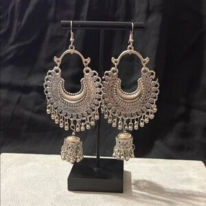Source Unknown Intricate Silver Dangle Earrings